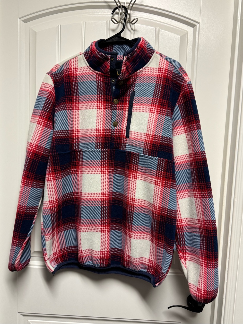 Men's Plaid Fleece Pullover - Red, Navy & White